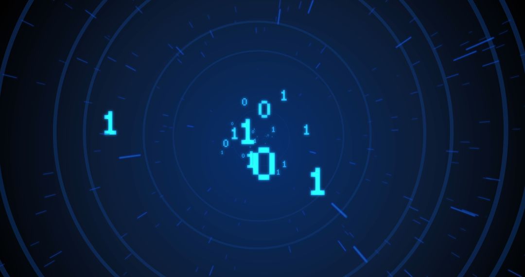 Binary Data and Digital Circles on Blue Background