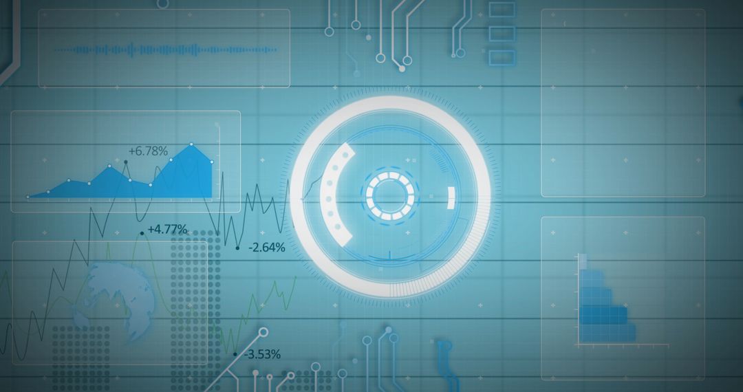 Futuristic Digital Interface with Data Analytics and Charts