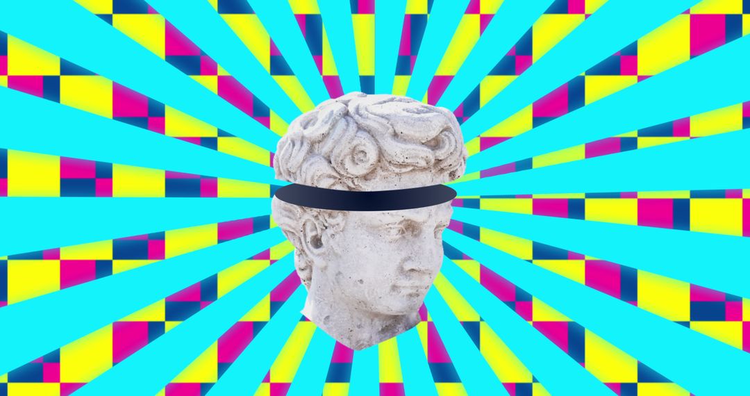 Bold Fusion of Classical Sculpture with Colorful Geometric Background