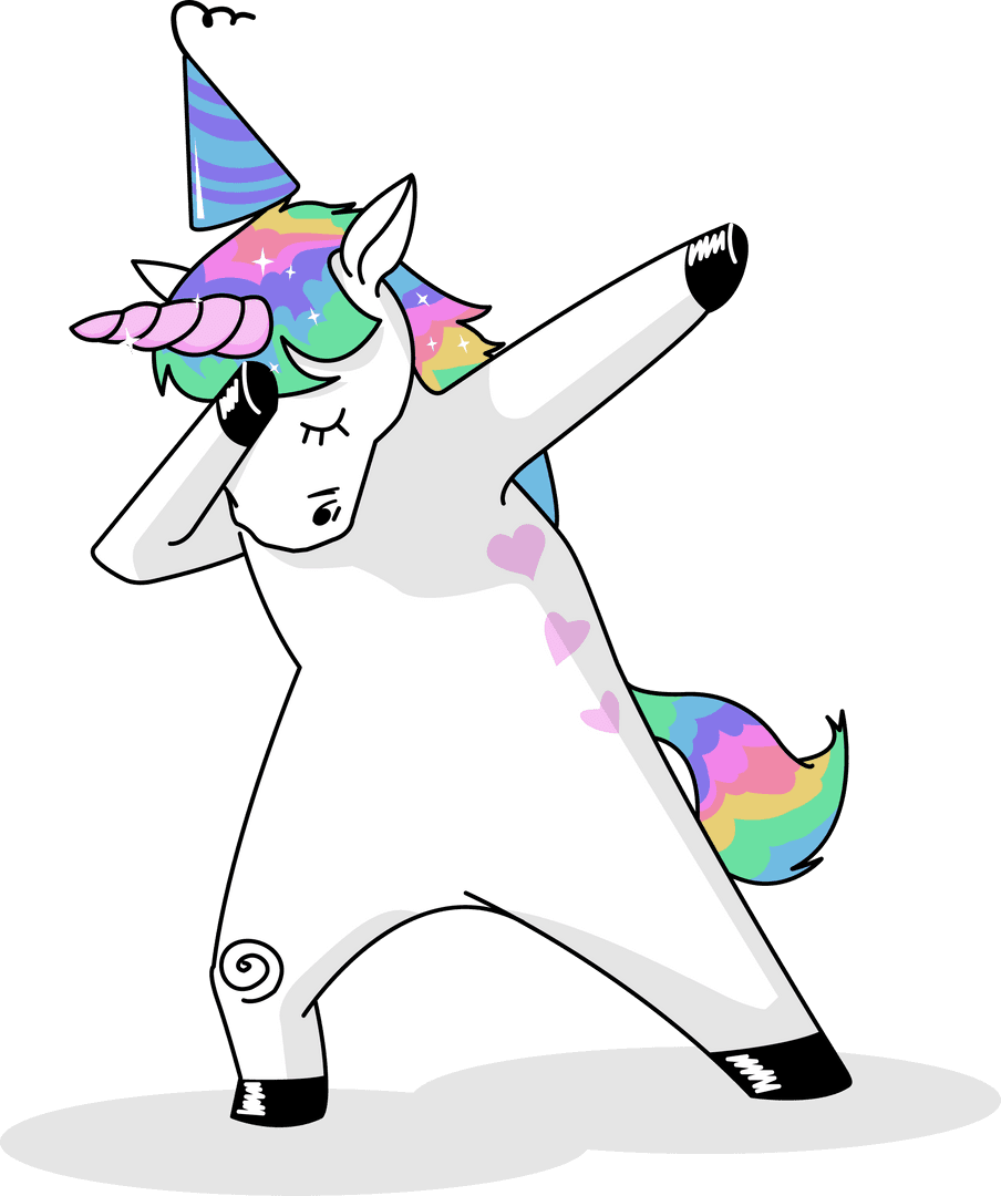 Dabbing Unicorn with Party Hat Transparent Background