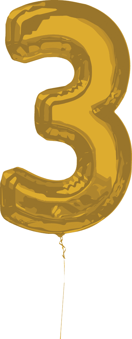 Yellow Number 3 Balloon Illustration on Transparent Background