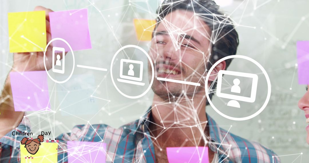 Businessman Utilizing Interactive Digital Workflow in Modern Office