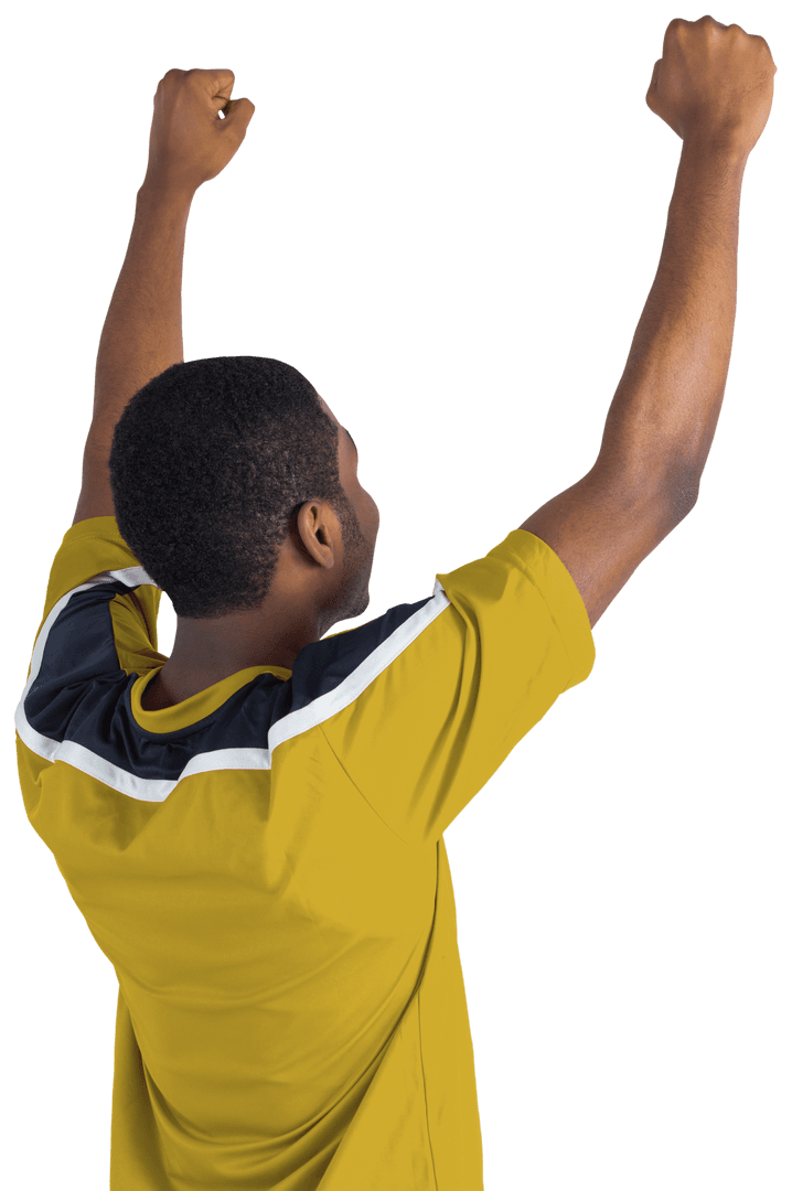 Energetic Cheering Football Fan Raising Arms with Transparent Background