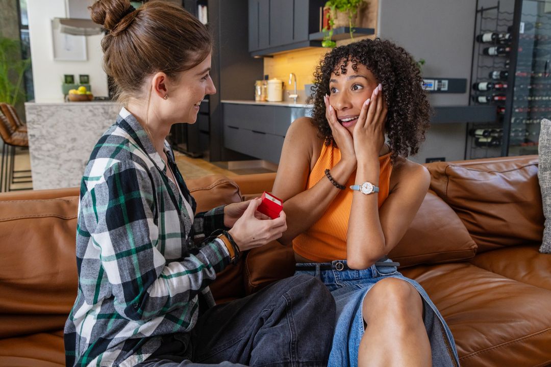 Joyful Proposal: Couple Cherishing Moment in Modern Home