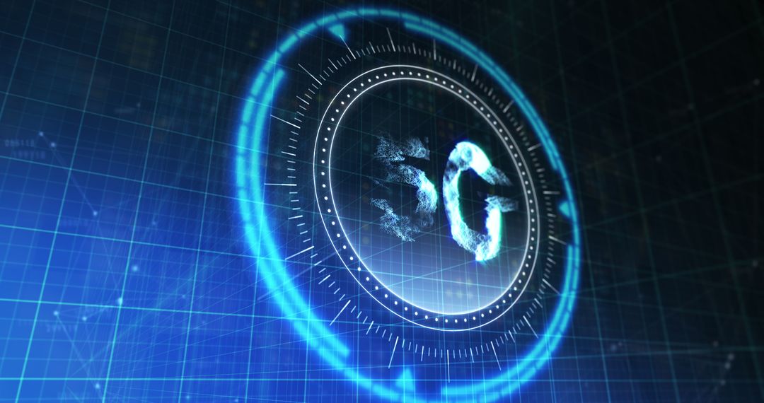 Digital Blue Circuits with Rotating 5G Symbol