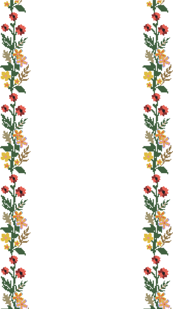 Seamless Pattern Pixel Art Floral Border Transparent Background Vintage Style