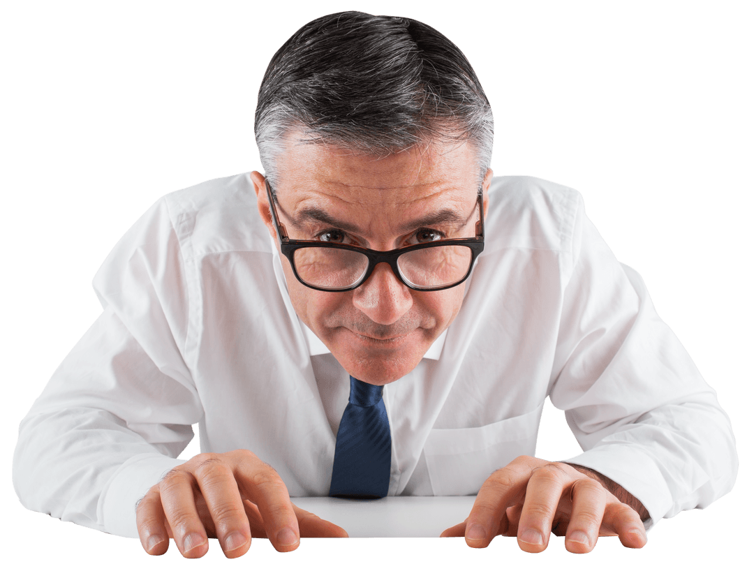 Senior Businessman With Glasses on Transparent Background Professional Pose