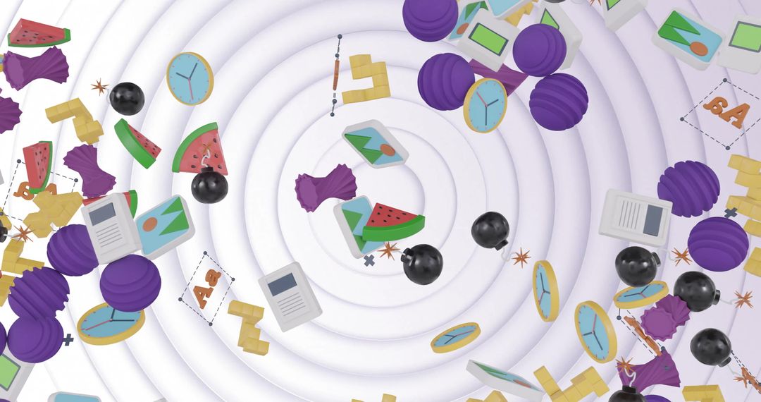 Abstract 3D Media Icons on Concentric White Background