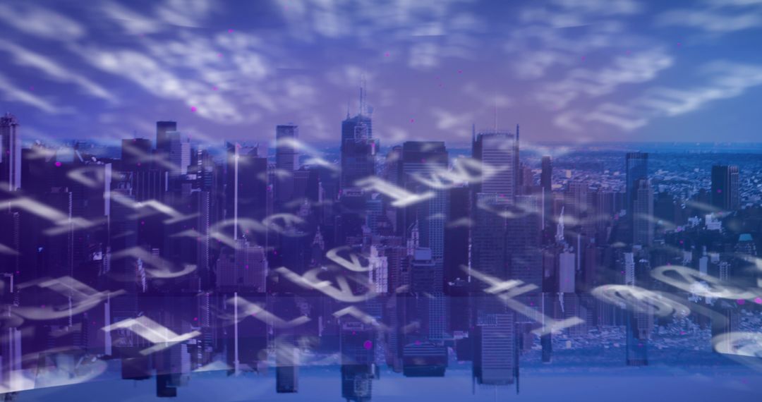 Binary Code Overlaying Urban Cityscape Signifies Digital Connectivity