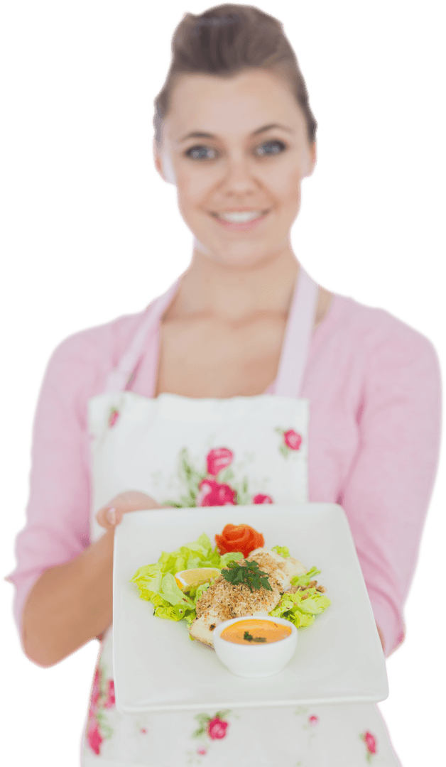 Smiling Chef Presenting Gourmet Dish on Transparent Background