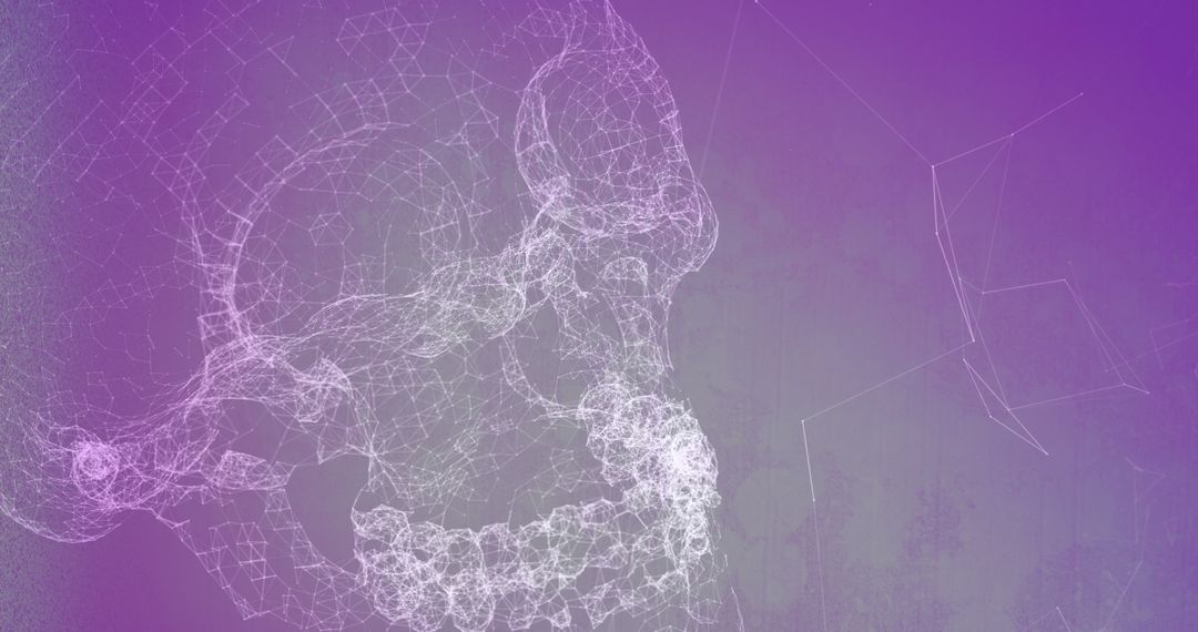 Digital Skull Made of Connected Networks with Purple Hues