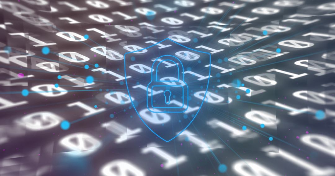 Digital Security Padlock with Binary Code Background