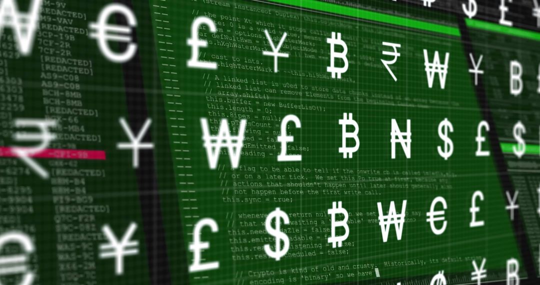 Digital Currency Code Stocks with Symbol Overlay