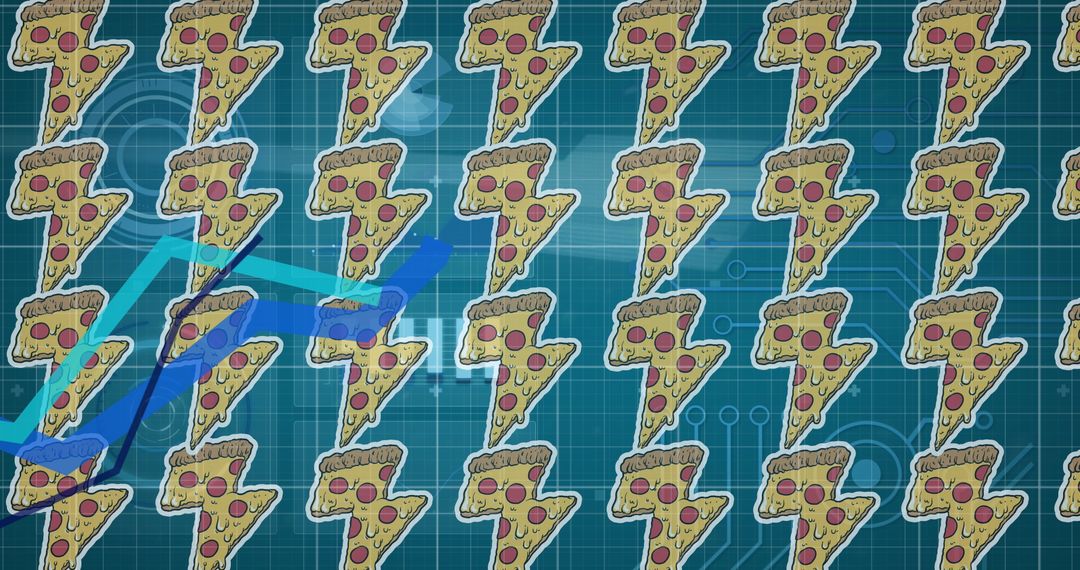 Playful Pizza Slice Pattern on Digital Blueprint