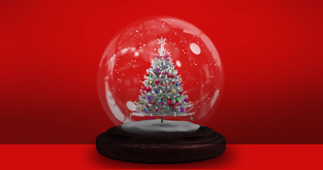 Festive Snow Globe Featuring Christmas Tree Over Red Background - Free Images, Stock Photos and Pictures on Pikwizard.com