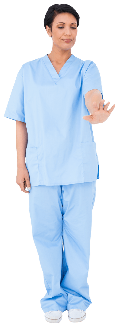 Biracial Female Doctor Touching Virtual Screen on Transparent Background