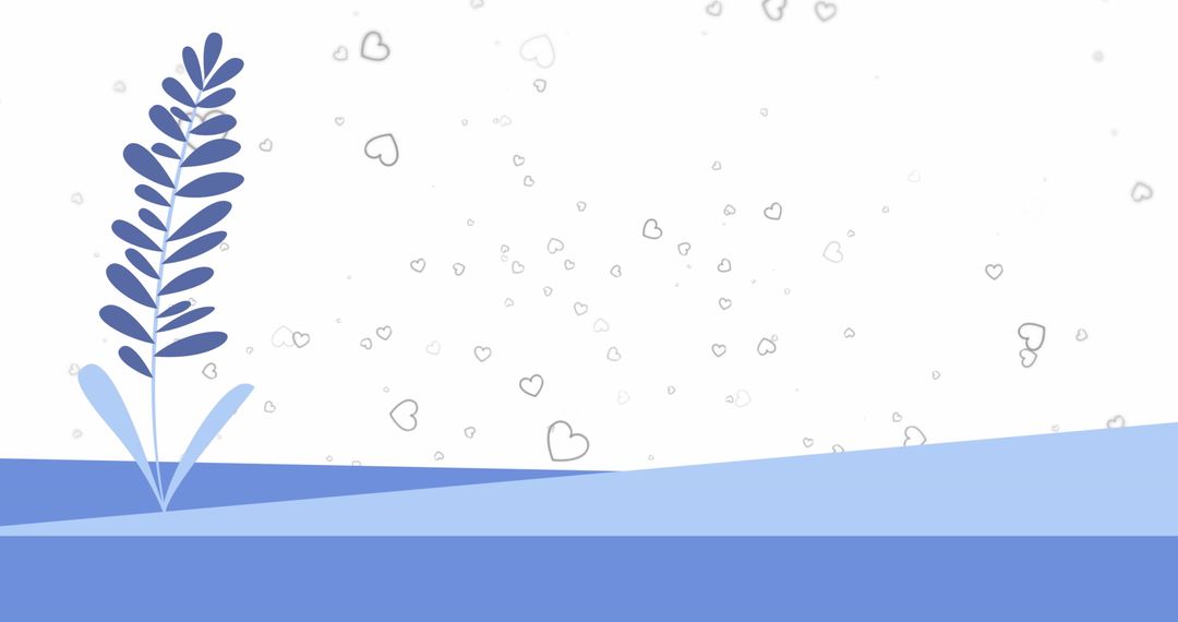 Abstract Floral with Floating Heart Pattern in Blue Tones