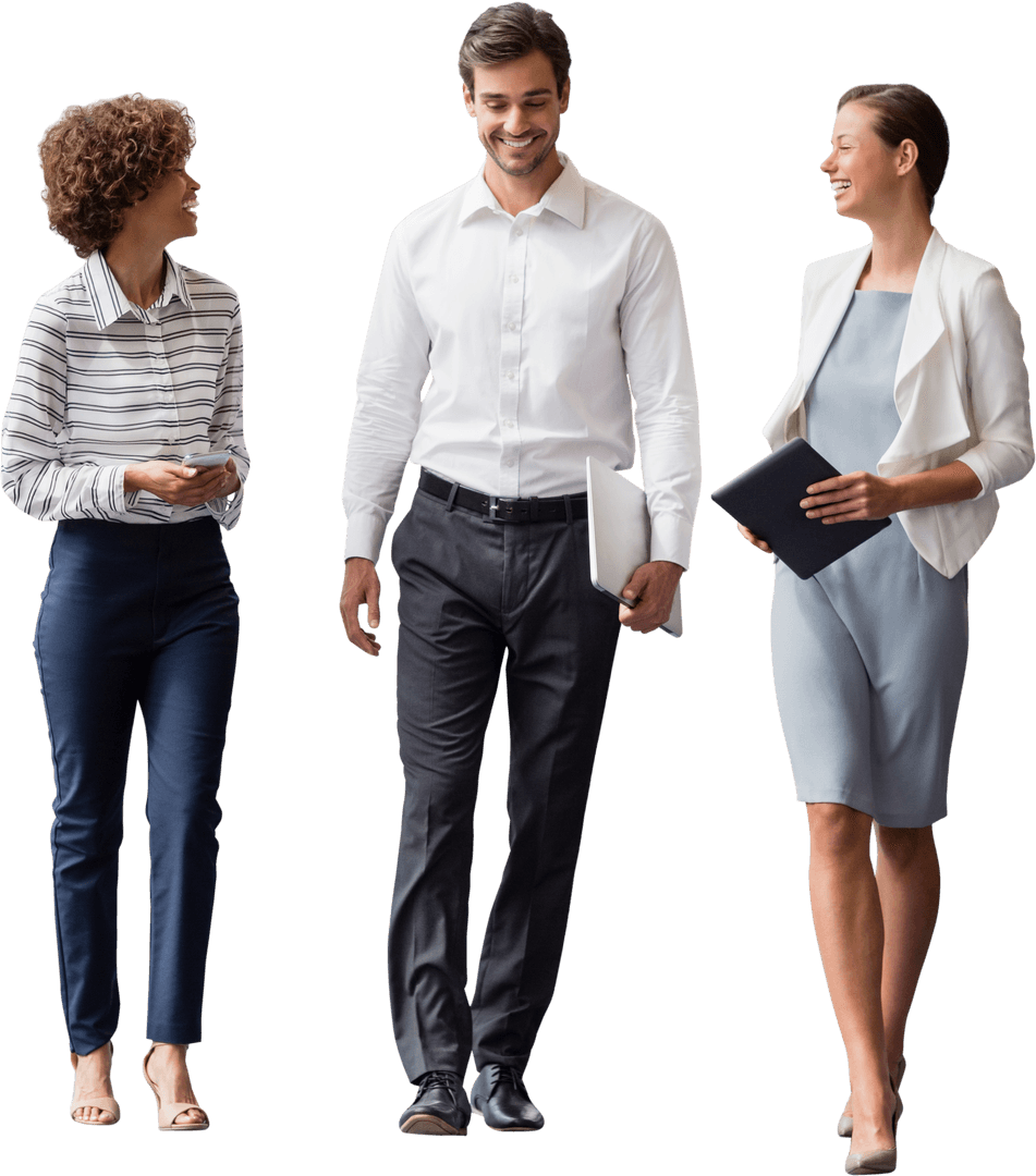 Transparent Group of Business Professionals Walking Together and Talking