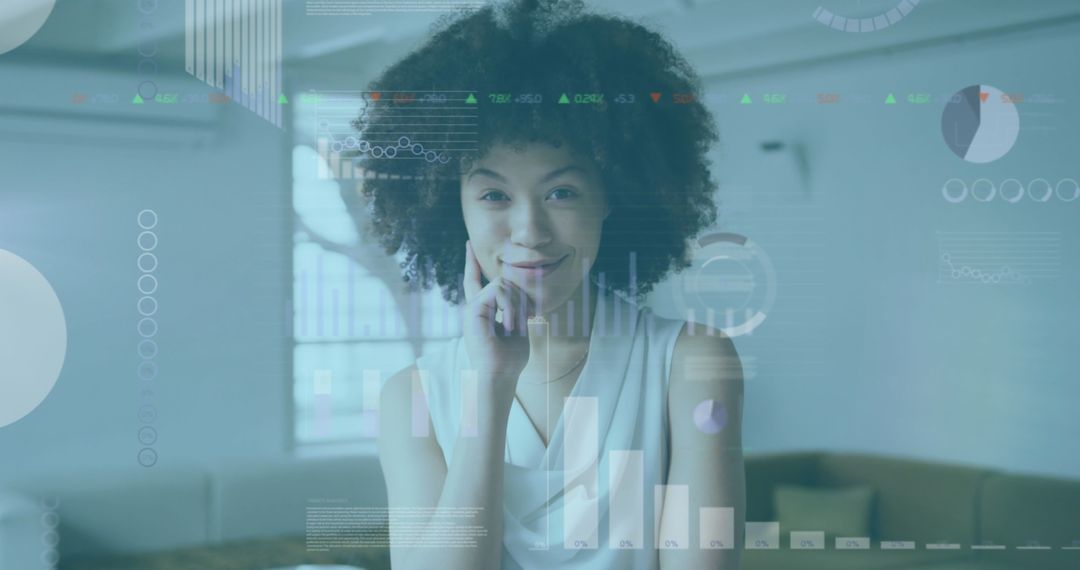 Innovative Businesswoman Analyzing Data with Technological Interface