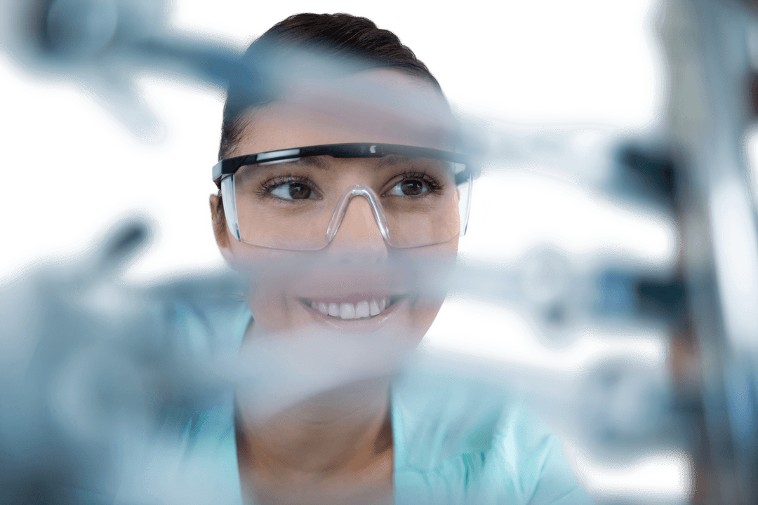 Female Engineer Smiling while Repairing Computer with Tools Transparent Background
