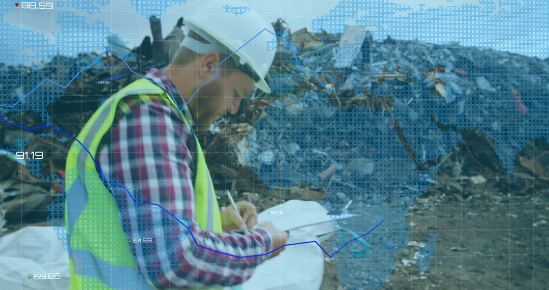 Caucasian Worker Analyzing Waste Management in Global Context