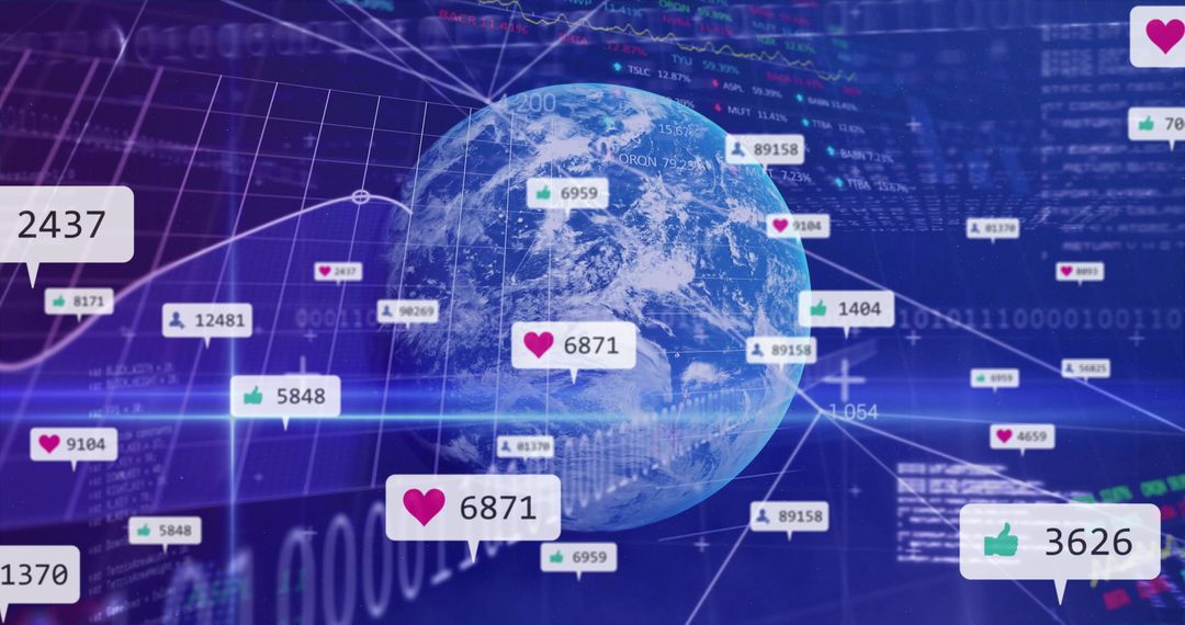 Futuristic Globe with Binary and Social Media Analytics Display