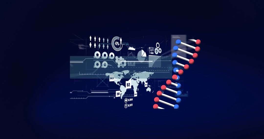 Futuristic Data Processing and DNA Helix Graphic