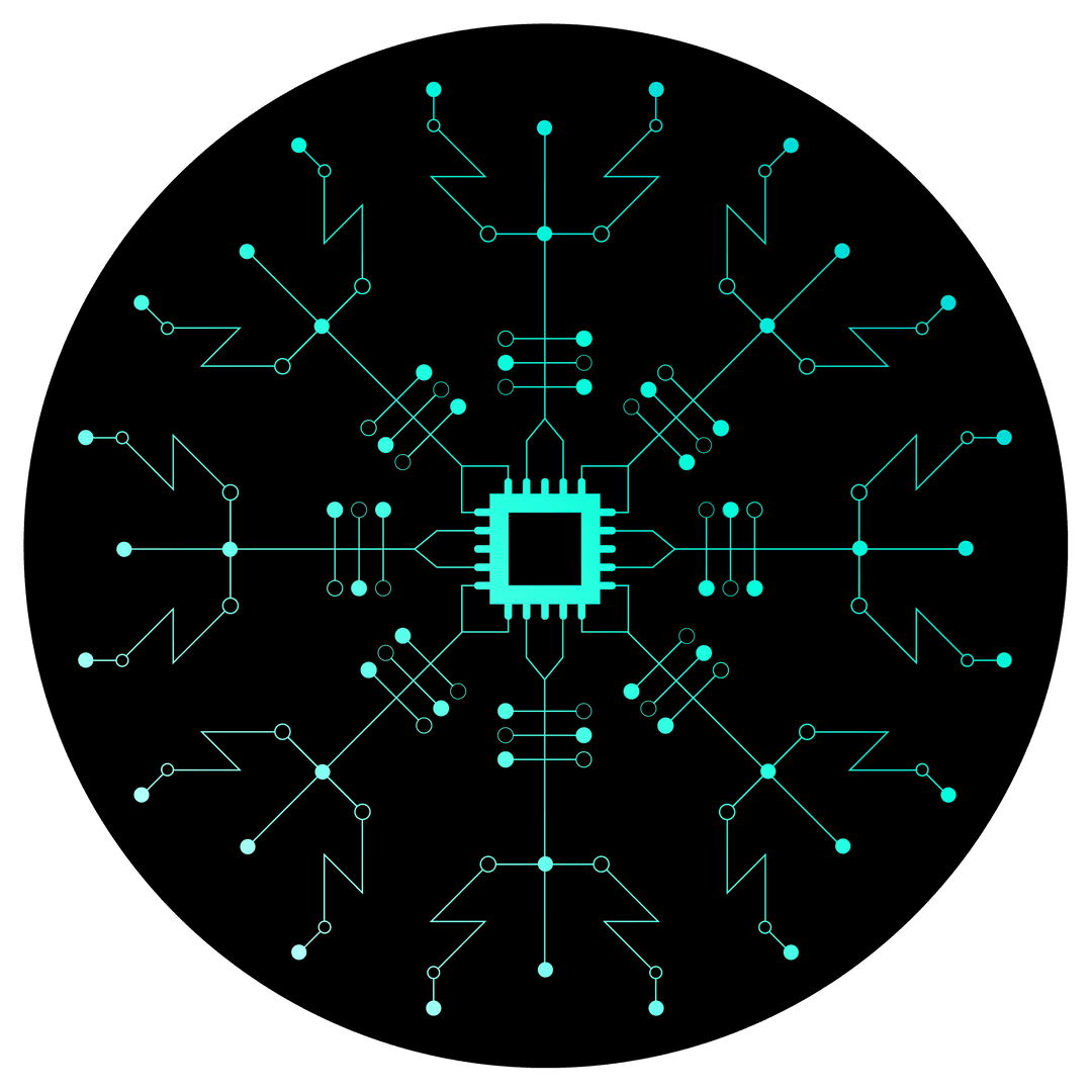 Flat Snowflake Circuitry in Transparent Turquoise Space