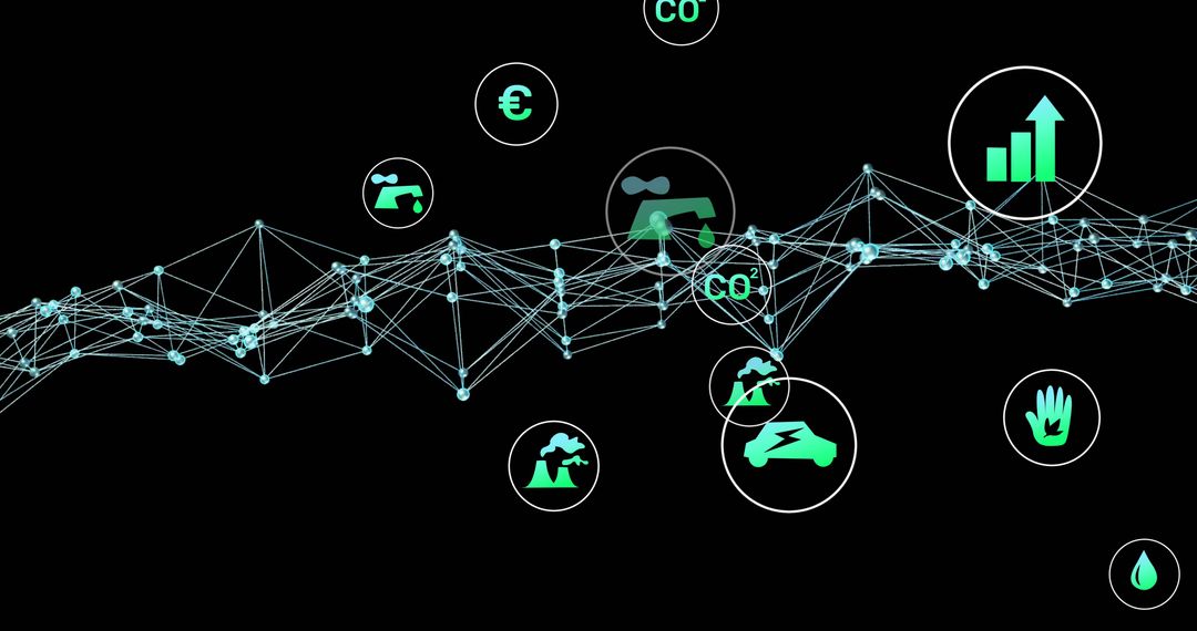 Futuristic Network with Technology and Sustainability Icons
