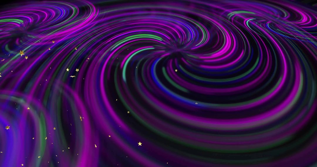 Vibrant Neon Vortex with Metallic Stars in Digital Space