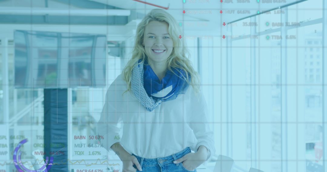 Confident Businesswoman in Digital Interface Environment