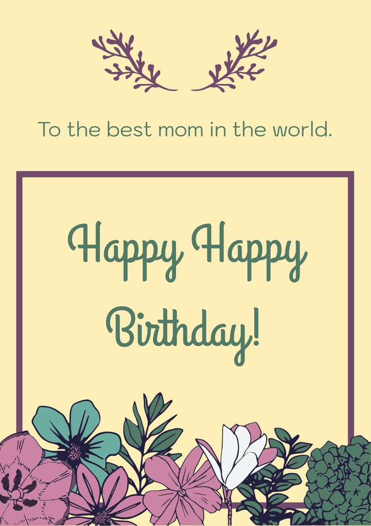 Birthday Card for Mom with Floral Illustrations - Download Free Stock Templates Pikwizard.com