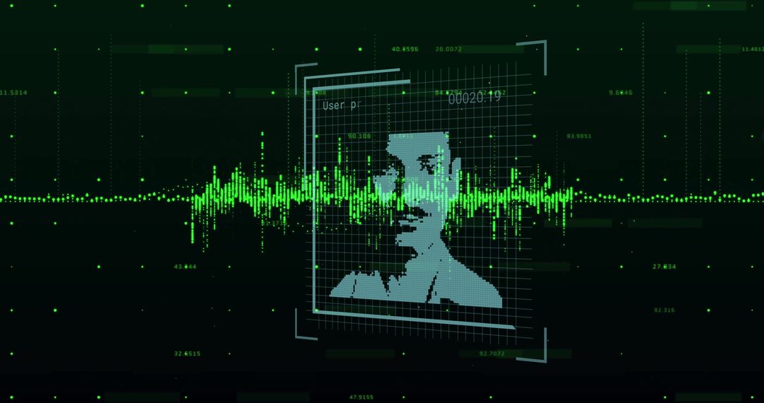 Futuristic Data Processing Interface with Digital Face Recognition