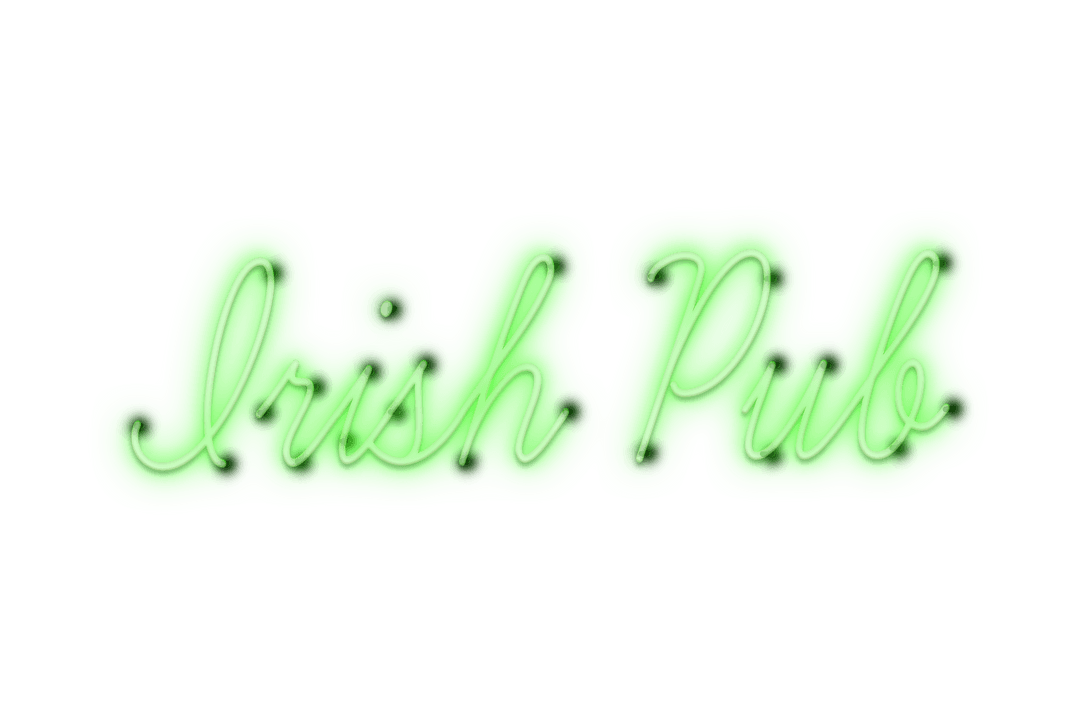 Green neon irish pub text on transparent background vector
