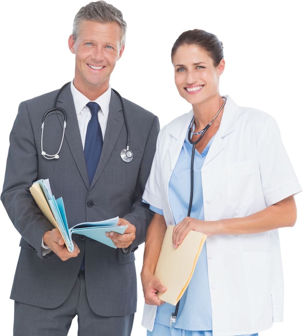 Transparent Portrait of Professional Male and Female Doctors Smiling with Reports - Download Free Stock Images Pikwizard.com