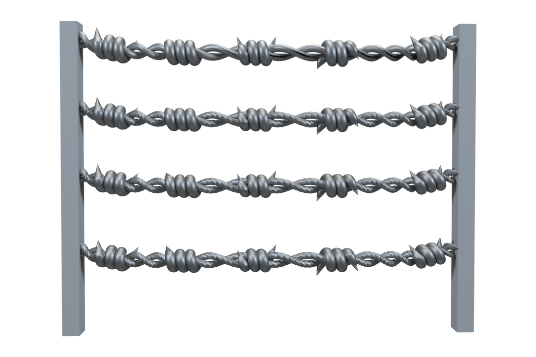 Barbed Wire Render with Four Rusted Strands on Transparent Background