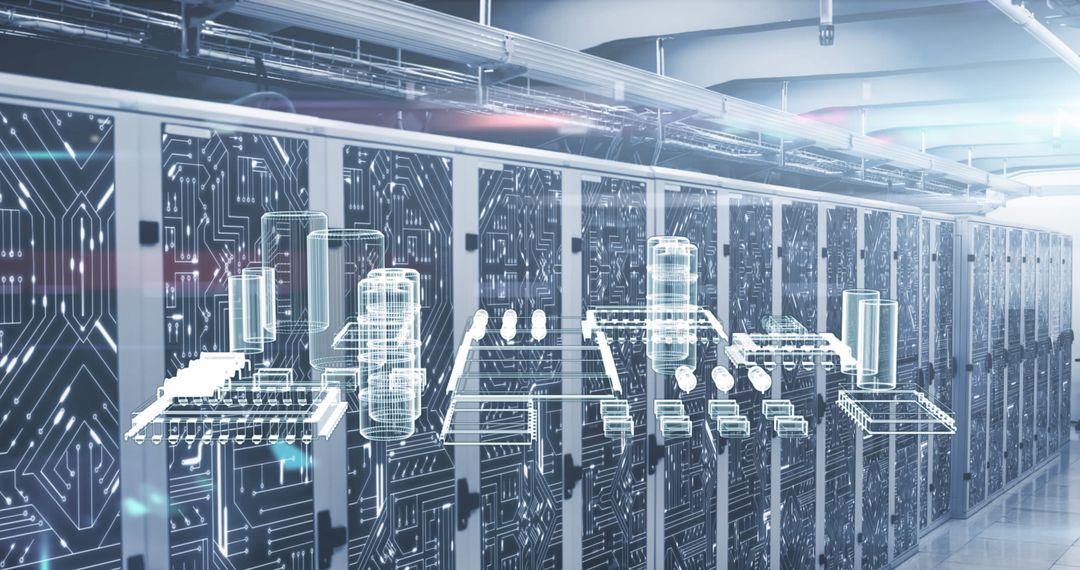 Futuristic Technology Display in Modern Server Room