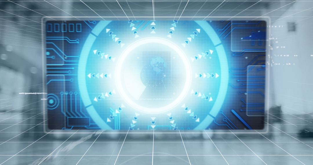 Futuristic Data Processing Interface in Modern Office