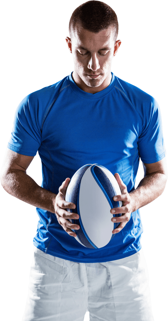 Rugby Athlete Holding Ball Isolated on Transparent Background