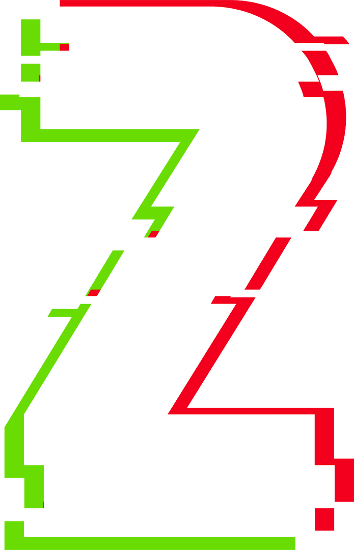 Glitching Number Two with Vibrant Glow on Transparent Background