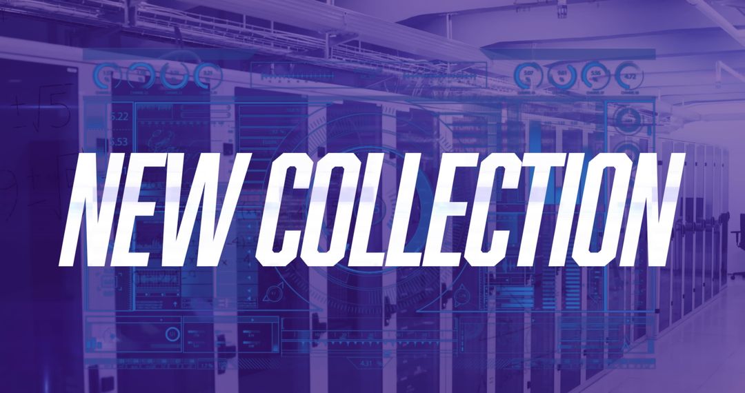 Modern Data Center with Digital Interface Overlay and Text