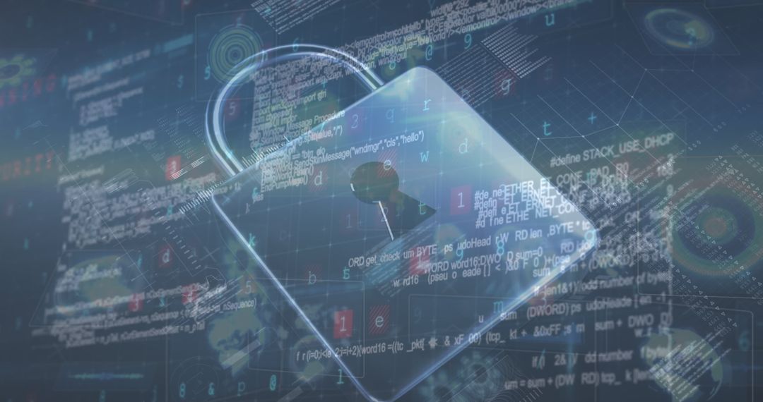Cybersecurity Padlock Over Mystery Network Code