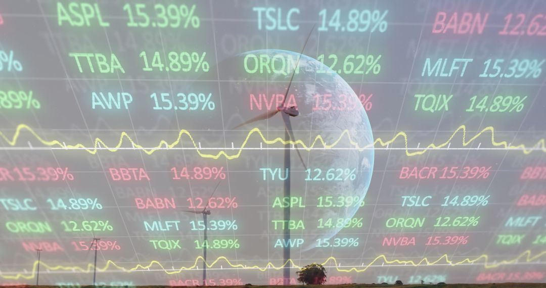 Stock Market Data and Windmills Illustration Global Trends