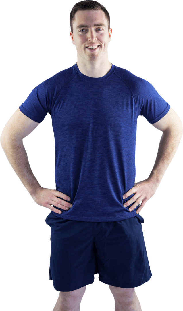 Athletic Man in Blue Gymwear on Transparent Background