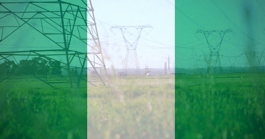 Nigerian Flag Overlay on Power Lines, Symbolizing Energy and National Progress - Free Images, Stock Photos and Pictures on Pikwizard.com