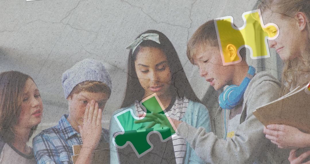 Teenagers Solving Puzzle Representing Digital Learning and Diversity