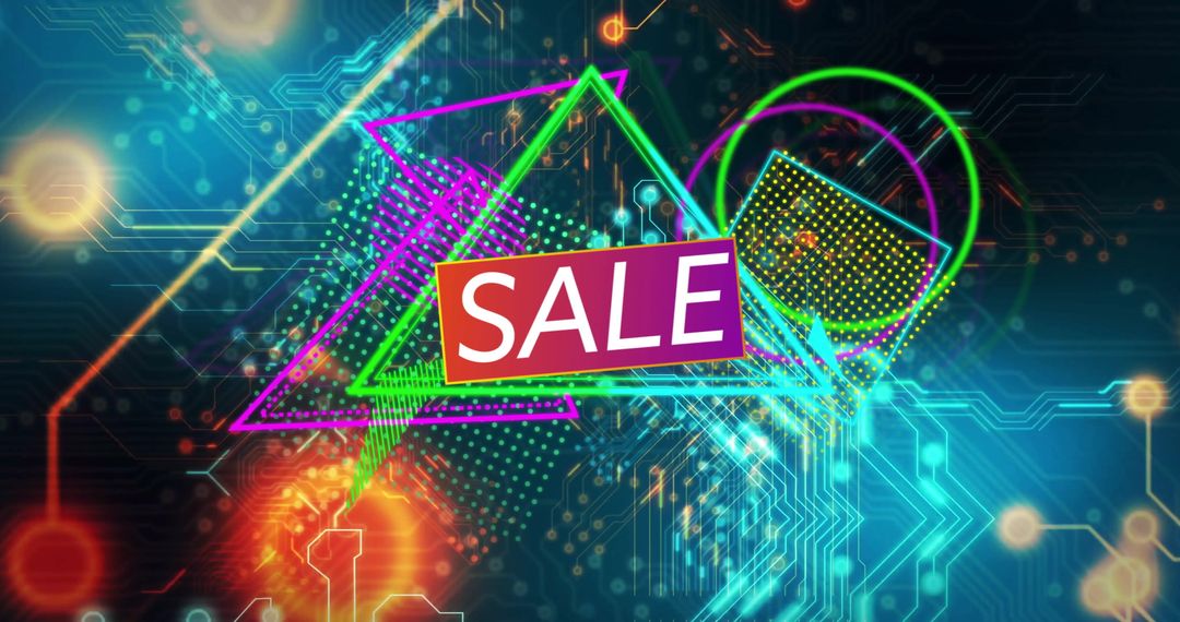 Digital Sale Announcement with Neon Geometric Graphics