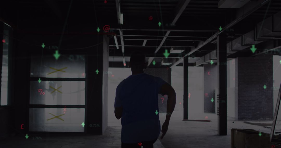 Man Running with Digital Data Elements Overlay