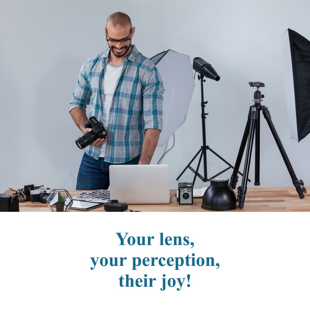 Photographer in Studio Setting Up Creative Workspace