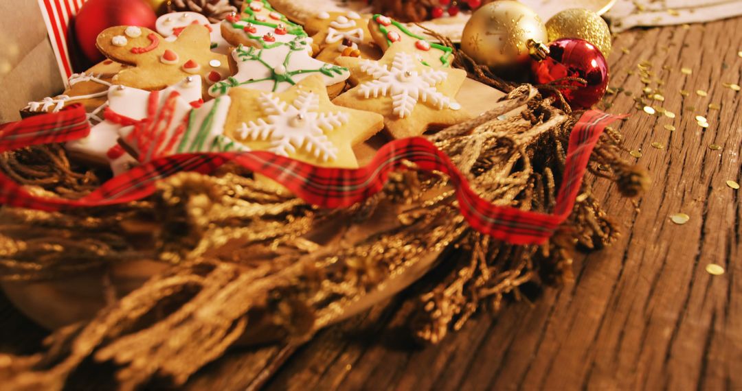 Festive Christmas Cookies with Holiday Decorations on Rustic Wooden Table - Free Images, Stock Photos and Pictures on Pikwizard.com